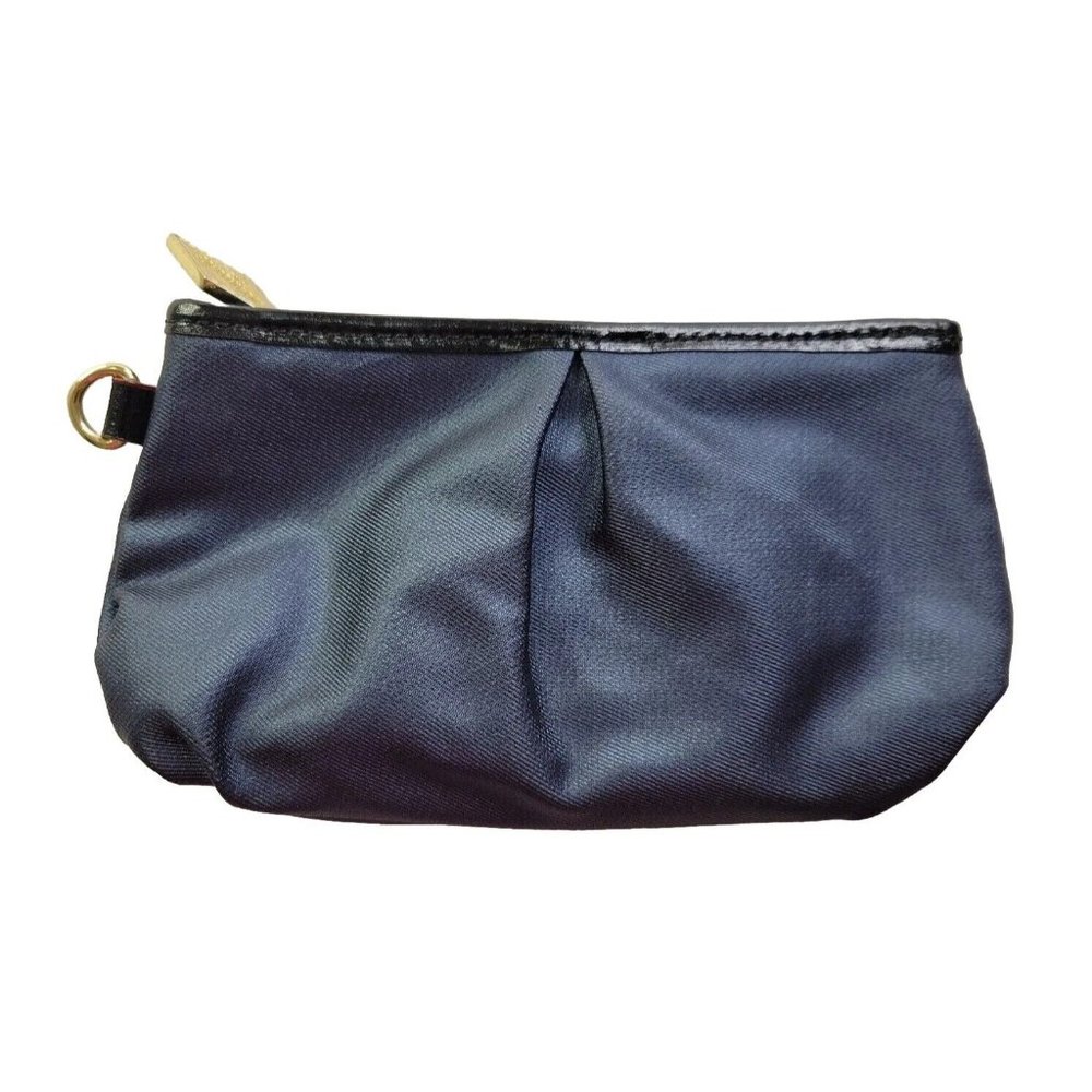 MZ Wallace Women Navy Zip Up Pouch Wristlet Canvas Patent Leather Trim *No Strap